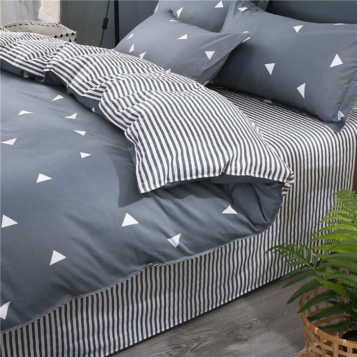 Комплект постільної білизни Uozzi Bedding Queen: блакитно-сірий, 3-частинний, 800 TC, мікрофібра з блискавкою, 4-стрічки, сучасний літній стиль для жінок та чоловіків (1 простирадло + 2 наволочки)