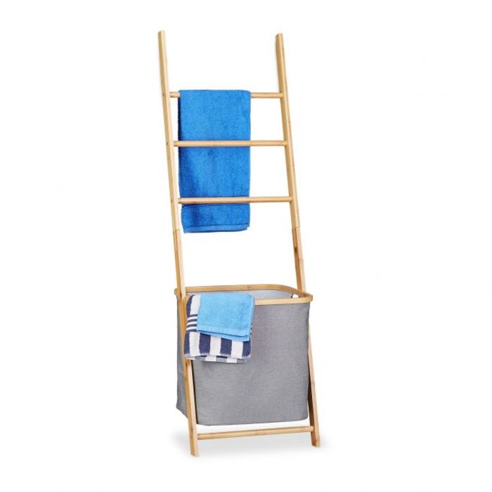 Relaxdays Bamboo Towel Rack with Laundry Bag