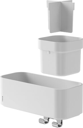 Tiger 2-Tier Bathroom Shelf with Integrated Toothbrush Holder and Hooks, Bathroom Shelf for Shower and Vanity to Store Bathroom Accessories, Color: White