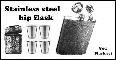 Фляга для алкоголю 8oz з нержавіючої сталі, набір з 4 склянок та воронкою, для чоловіків та жінок, подарункова коробка GUFRRST