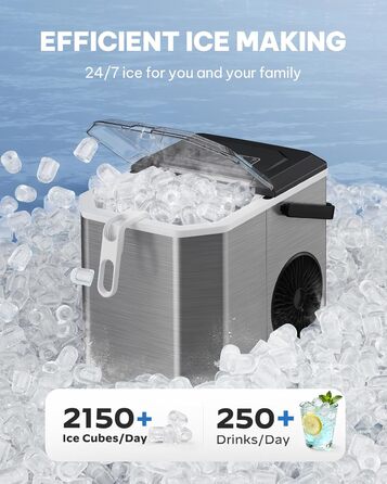 Машина для приготування льоду Silonn з ручним кошиком для льоду – портативна та самоочисна, міні-машина для льоду, 9 кубиків/6 хв, 12 кг/день, легке виймання кубиків льоду та використання будь-де (Edelstahl-IM21, 1.2 L)