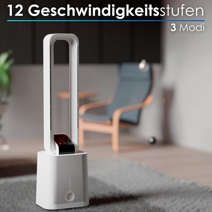 Тиха та потужна колонка-вентилятор Tower Fan з дистанційним керуванням, LED-дисплеєм, 3 режимами та таймером 15 годин (Granada White)