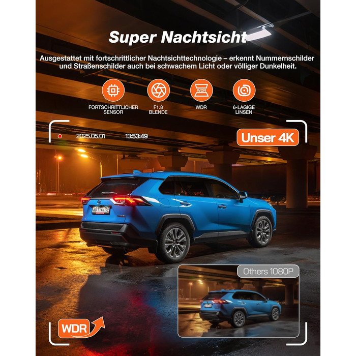 iZEEKER 4K Автомобільний відеореєстратор (Dashcam) з Wi-Fi, 32GB SD-карткою, двоканальний запис 4K+1080P, IPS-дисплей 2.99', Нічне бачення, G-сенсор, Запис по колу, Паркувальний режим 24/7