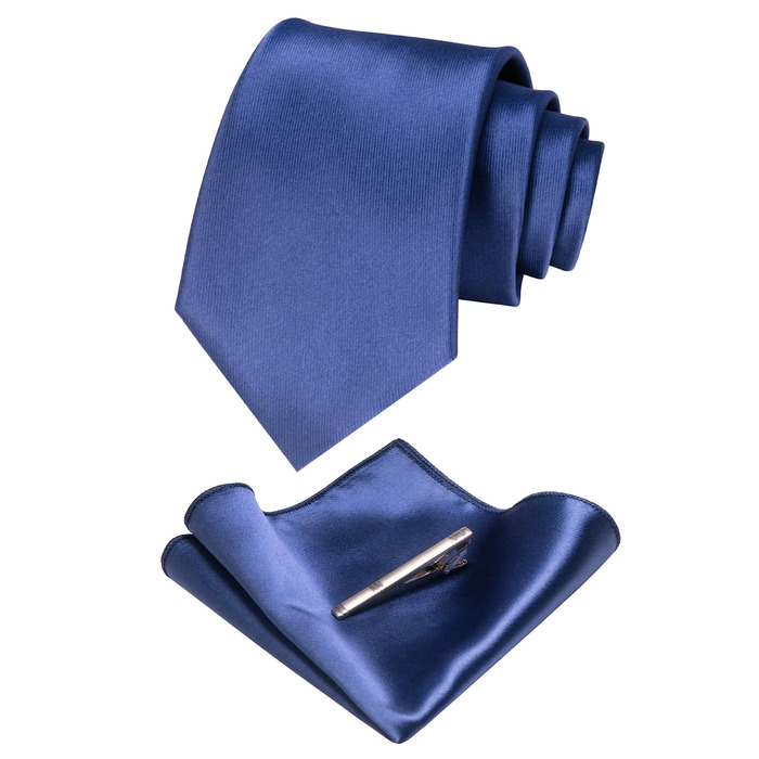 Чоловічий краватка-набір JEMYGINS: атласна краватка, нагрудна хустка та зажим (темно-синій)