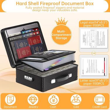 Вогнестійкий сейф для документів DocSafe з замком, термоізольований, водовідштовхувальний, 10 шарів, міцний кейс з блискавкою та кишенями, захищає особисті речі