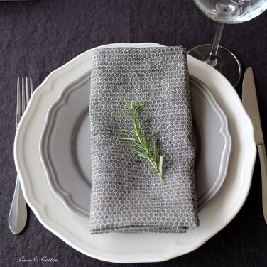 Linen & Cotton Schön Edel 4 x Cloth Napkins Honeycomb - 100% Linen, Black Beige Gray (47 x 47cm) Napkins Fabric Linen Napkins Table Decoration for Wedding Party Catering Christmas