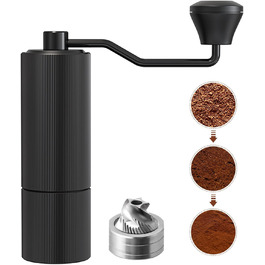 Manual Coffee Grinder with CNC Stainless Steel Burr for Espresso, Travel, Camping, Kitchen & Office, Small Hand Coffee Grinder Manual (Black)