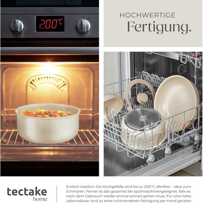 Набір посуду Tectake 16 предметів для індукції з керамічним антипригарним покриттям: каструлі, сковороди, кришки. Знімні ручки.