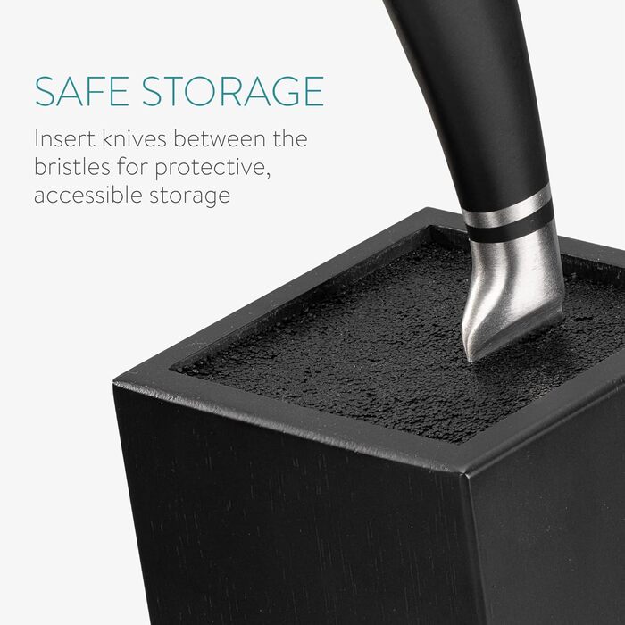 Navaris Acacia Wood Knife Block with Bristle Insert - Unfitted Knife Block made of Wood - Universal for Kitchen Knives, Chef's Knives, Cooking Utensils - Black