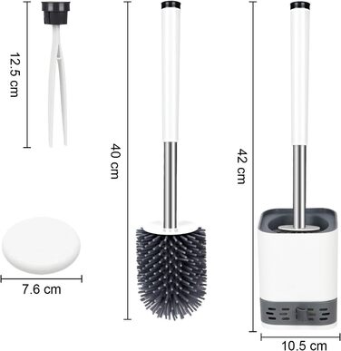 Силіконова щітка для унітазу Glowbal з контейнером, швидковисихаюча, для ванної кімнати, монтаж на стіну та стоячи, білий/сірий колір