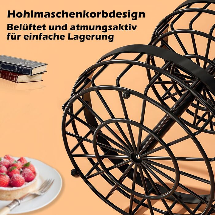 Багатоярусна металева підставка для фруктів та овочів MaxEarn - 3 яруси, велика місткість, з дерев'яними ручками