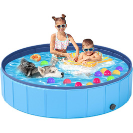 YSJILIDE Dog Pool, 160 x 30cm Dog Pools for Small, Medium & Large Dogs, PVC Foldable Splash Pool for Children, Abrasion-Resistant & Non-Slip (L-120)