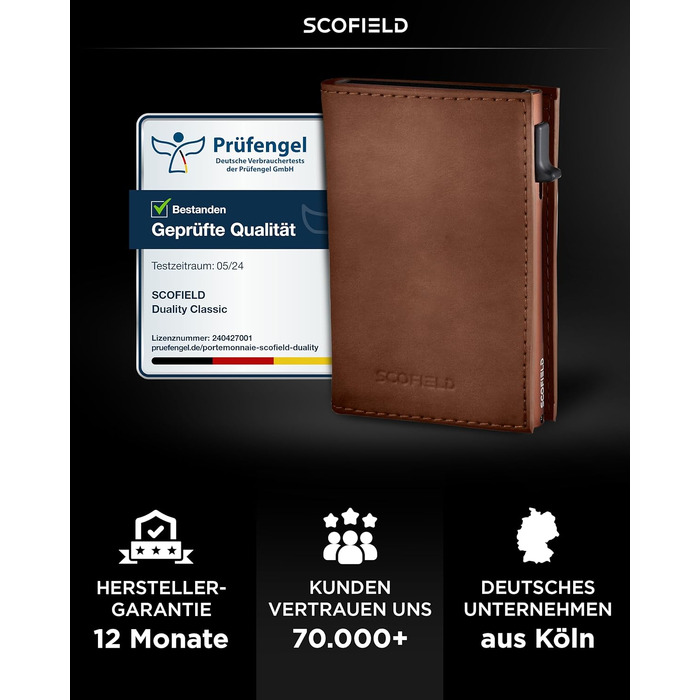 Шкіряний чоловічий гаманець SF SCOFIELD Duality Magflip Slim з RFID захистом та монетницею, коричневий (Vintage Brown - Caramel Brown)