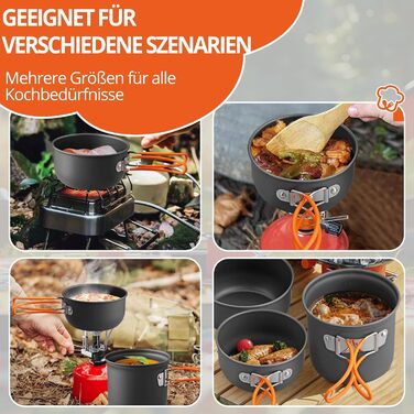 Набір посуду для кемпінгу Funykich, 19 предметів: каструлі, миски, столові прибори. Ідеально для 2 осіб, пікніків, походів. Алюміній, складаний.