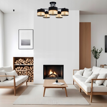 Підвісна лампа Elko-Lighting, чорно-золота, металева, 5xE27