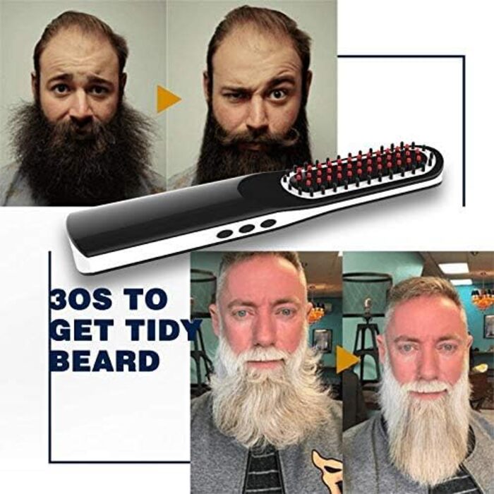Men's Beard Straightening Brush - Cordless Travel Size with Auto Shut-Off & Anti-Scald Protection