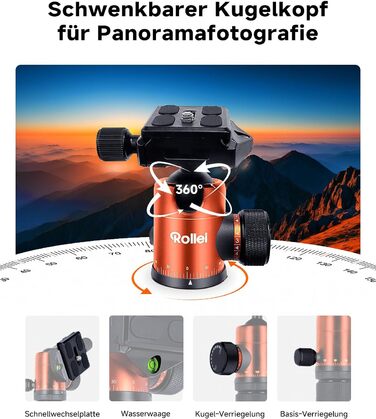 Штатив Rollei C5i 156см: карбоновий, компактний, з кульковою головкою, для DSLR та смартфонів (Orange)