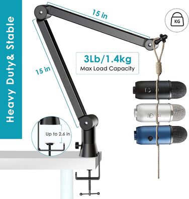 Кріплення для мікрофона Blue Yeti з поп-фільтром - кріплення Blue Yeti X, приховане кабельне підключення, стійка-кріплення Blue Yeti, поп-фільтр для ASMR, студії, подкастів, стрімінгу - YOUSHARES, преміум-версія
