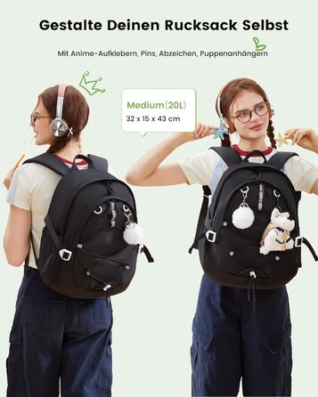 Шкільний рюкзак LOVEVOOK для підлітків та дівчаток, 5 клас, з нагрудною стрічкою, легкий, 15.6', чорний