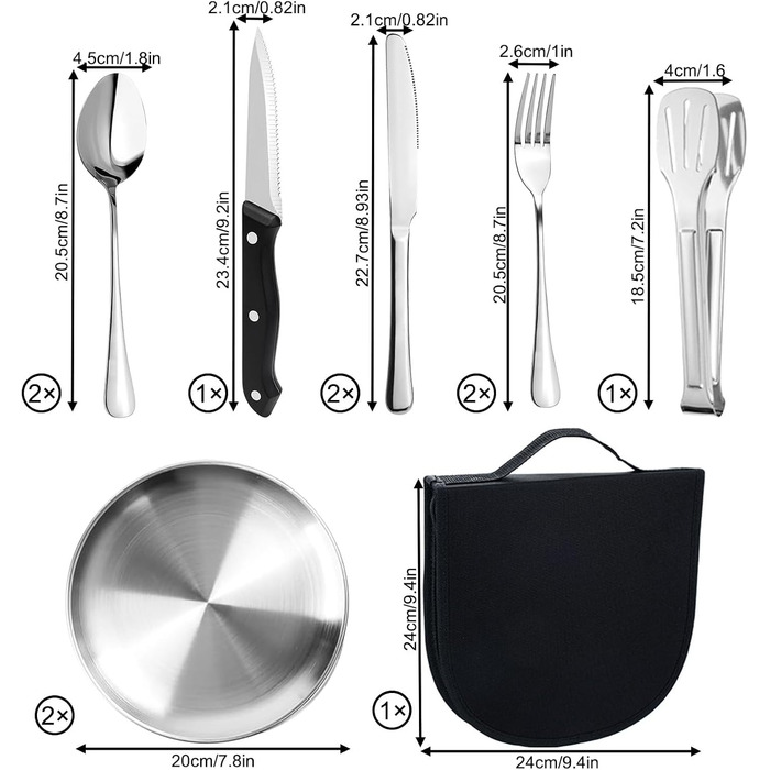 Набір посуду для кемпінгу MOMAHUA на 2 особи (10 шт.): нержавіюча сталь, для пікніків та подорожей. Включає сумку для багаторазового використання.