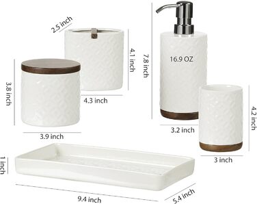 Набір аксесуарів для ванної кімнати Motifeur, 5 шт. (кераміка та дерево)