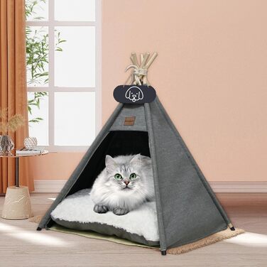 Намет для тварин Tipi з двостороннім подушкою. Будиночок для собак/кішок, кроликів, хом'яків. Знімний та миючий. 50x50x60 см, сірий.
