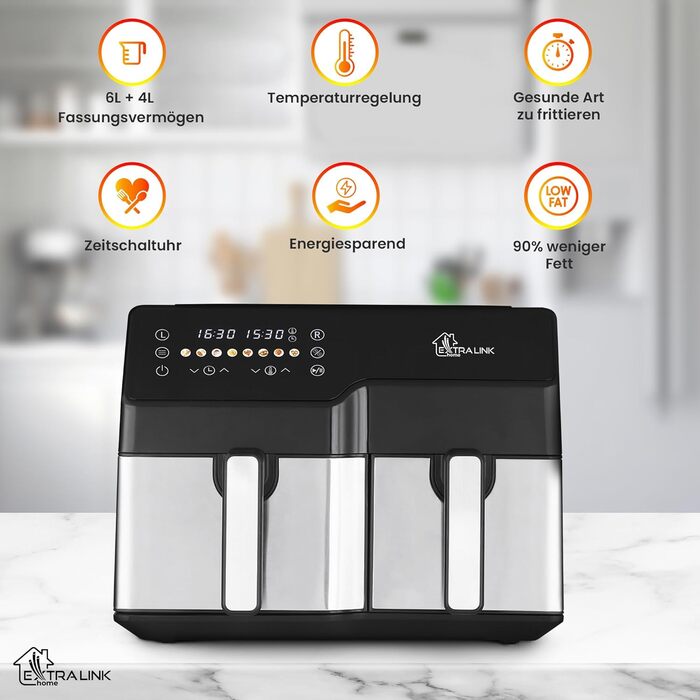 Фритюрниця Extralink 1400W Airfryer 4.2L з 10 функціями, LED-дисплеєм та економним споживанням енергії