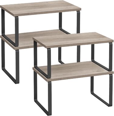SONGMICS Spice Rack, 4-Piece Set, Kitchen Shelf, Kitchen Organizer, Expandable, Spice Holder, Stackable, with Metal Frame, 19.5 x 29.7 x 15.8 cm, Ink Black-Natural Beige KCS10NB (Ink Black + Greige Melange, 29.7B cm)