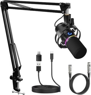 Мікрофон Socodox XLR/USB з кріпленням, для стрімінгу, подкастів, запису, геймінгу. З шумозаглушенням та регулятором гучності