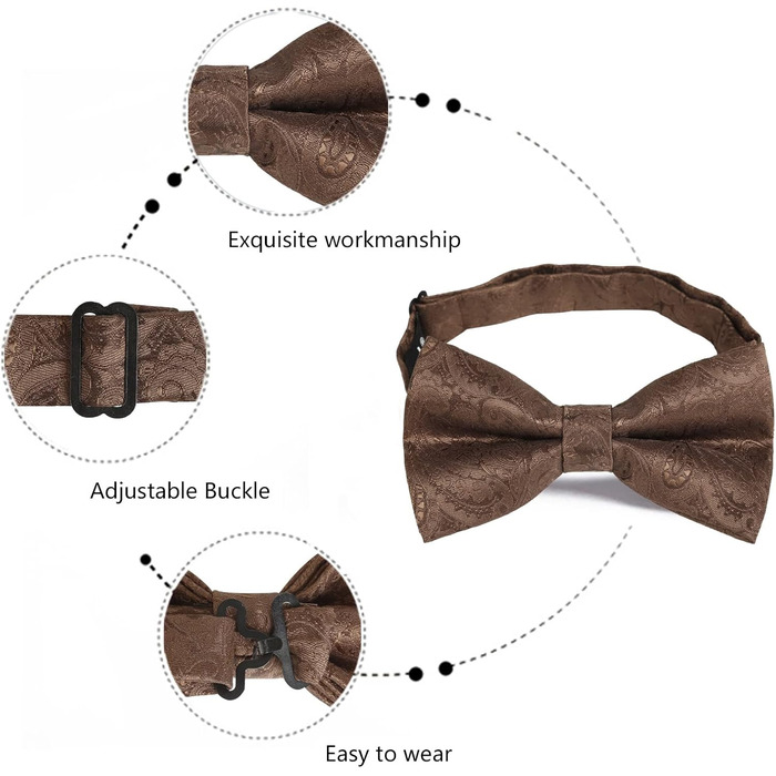 Набір краватки з градієнтом пейслі Alizeal, краватка-метелик, кишеньковий хустинка, запонки (колір: коричневий, універсальний розмір)