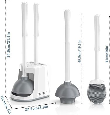 Набір для чищення унітазу з силіконової щітки та поршня, білий, з тримачем, для унітазу