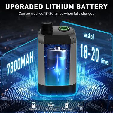 Акумуляторний портативний душ для кемпінгу Upgrade, 7800mAh, перезарядний зовнішній душ для подорожей та відпочинку (Сірий)
