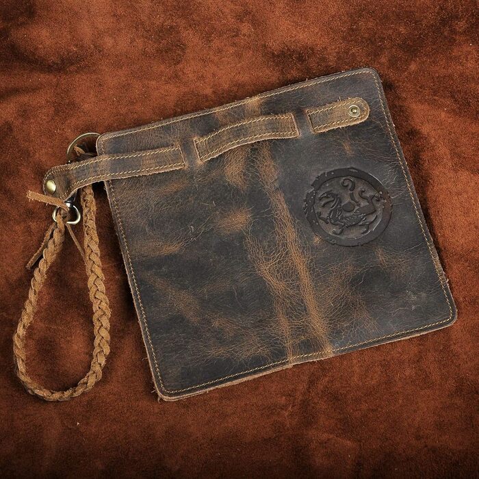 Le'aokuu Men's Genuine Leather Wallet Organizer Double Checkbook Bifold Wallet Pattern Commercial Wallet 3377