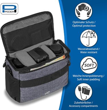 Сумка для камери Pedea: DSLR, SLR, System Camera, XL, сіра. Захист від дощу, для аксесуарів та об'єктивів