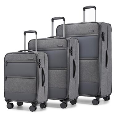 Чемодан British Traveller розкладний, 100L, сірий, з TSA замком та 4 колесами, 79.5x49x32.5 см (S+M+L)