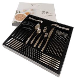 Набір столових приборів 60 предметів для 12 осіб з нержавіючої сталі – елегантний набір, полірований до блиску, безпечний для посудомийної машини, стійкий до корозії. Модель 4