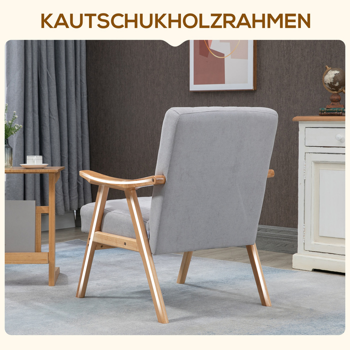 HOMCOM Ear Chair Upholstered Chair with Armrests Lounge Chair Relax Chair Scandinavian Design Rubberwood Legs Light Grey for Living Room & Relaxation