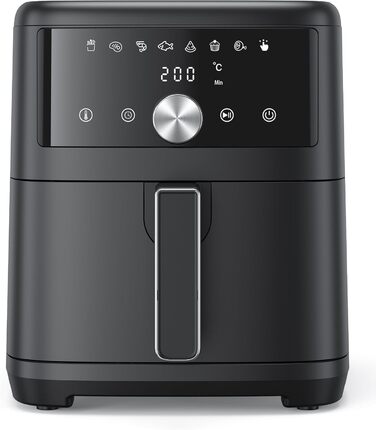 Фритюрниця повітряна Innsky 6L, 8-в-1, 1500W з LED-touchscreen, чорна. Енергозберігаюча, для 3-5 осіб, 50dB, миється в посудомийній машині