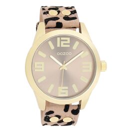 Жіночий аналоговий наручний годинник Oozoo Timepieces з шкіряним ремінцем, круглий циферблат, колір Леопард/Тауп