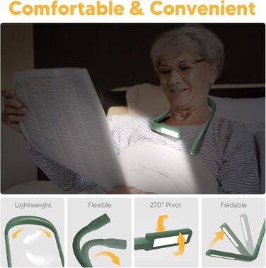 LED лампа на шию для читання Buch: світло для книги, в'язання, рукоділля (зелена). 3 режими освітлення