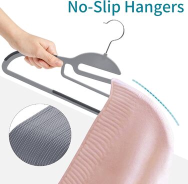 Плечики для одягу з пластику, 20 шт. Плечики з неслизьким покриттям, U-подібний отвір, для мокрого та сухого одягу, економія місця, з тримачем для краваток та поворотним гачком 360°, сірий + сріблястий, APY0420G