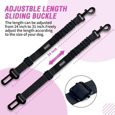 COOYOO Dog Safety Belt - Retractable Dog Car Harness with Elastic Bungee Buffer - Adjustable Nylon Pet Seat Belt for Car - Pink