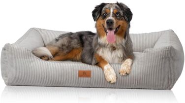 Knuffelwuff Dog Bed in Corduroy with Hand-Woven Character Olivia XL 105 x 75cm - Removable Cover - Washable - for Large, Medium and Small Dogs (L 85 x W 63 x H 23 cm, Light Grey)