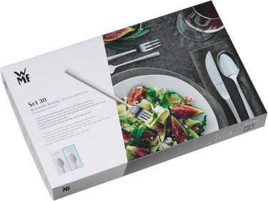 WMF Boston Stainless Steel Cutlery Set, 6 Place Setting, 30-Piece Dinner Set, Monoblock Knives, Polished Cromargan Stainless Steel, Dishwasher Safe Table Cutlery Single