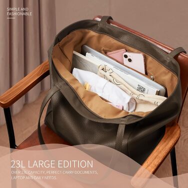 Сумка жіноча KALIDI шопер велика зі шкірозамінника (PU шкіра) коричнева для роботи, покупок, навчання з блискавкою