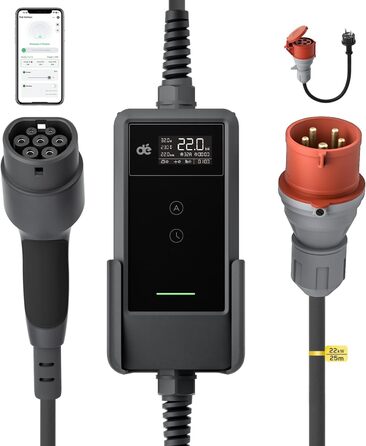 Мобільна зарядна станція (Wallbox) 11 кВт [3-фазна, 6-16A] з регульованою потужністю, кабель CEE 16A - Type 2, для електромобілів Model Y/3, ID.3/4/5, MG4, EX30, e-up, e-tron та BEV/PHEV (CEE 22kW, 25м)