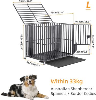 Клітка для собак BingoPaw XXXL, важка версія: подвійна клітка-перегородка з 2 дверцятами та піддоном, переноска для великих та середніх собак, 130x100x100 см (L: 95x58.5x82.5 см)