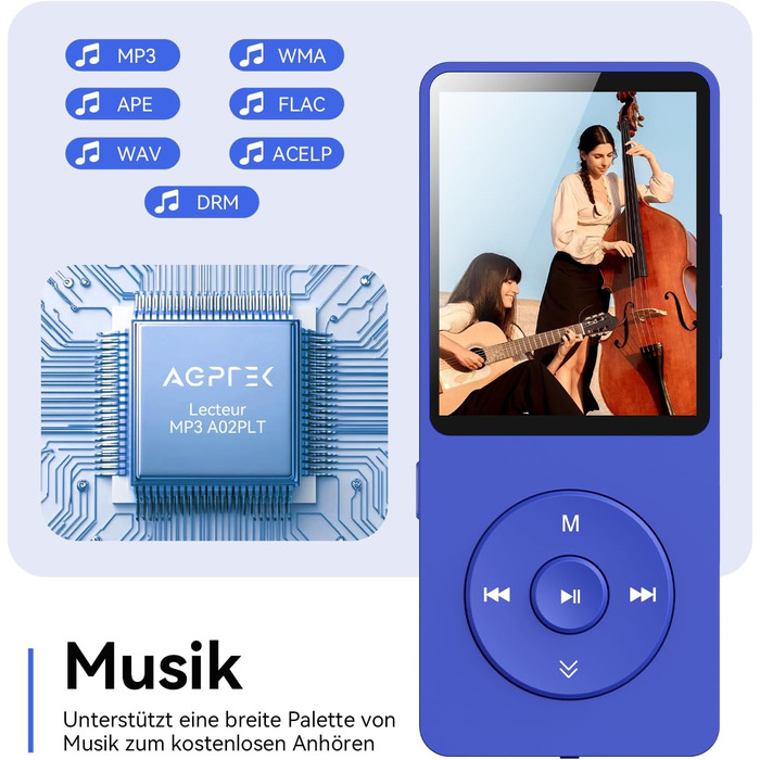 MP3 плеєр AGPTEK 32GB Bluetooth 5.3, 1.8