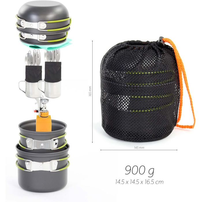 Набір посуду для кемпінгу: 16 предметів, котел, посуд для приготування їжі на відкритому повітрі