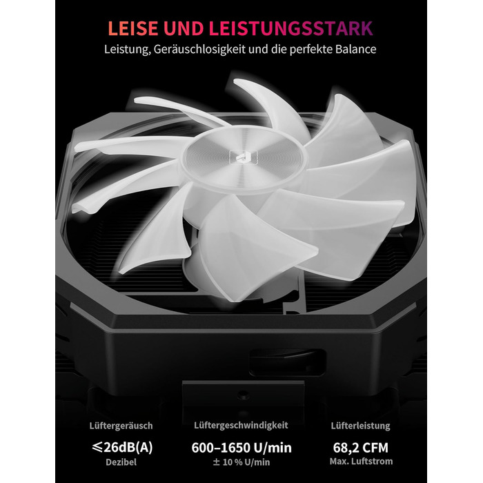 upHere UP1 Elite KC4C: Кулер для процесора з RGB підсвічуванням, 120мм, 4 теплові трубки, сумісний з AMD AM4/AM5 та Intel